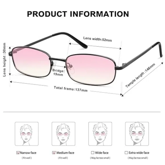 Narrow Rectangle 80s 90s Skinny Sunglasses SJ1187 Pink - Picture 4 of 5